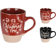 BEKER AARDEWERK XMAS 310ML 2 ASSORTIE KLEUR EN TEKST