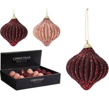 KERSTBAL UIVORM 8CM 2 ASSORTIE BORDO/ROZE