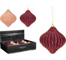 KERSTBAL UIVORM 10CM 2  ASSORTIE BORDO/ROZE