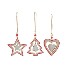 Hanger tree, heart, star mdf 9x8.5x1cm 3 mix Red FSC 100%