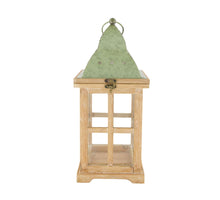 Lantern fir wood with metal 16.5x16.5x38cm Natural