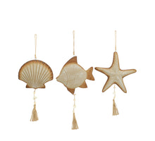 Hanger fish, shell, starfish mdf 16x2.2x15cm 3 assorti Natur