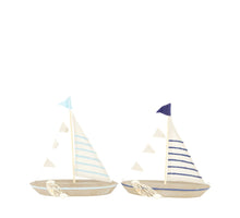 Boat pine wood with fabric 23x5x23cm 2 assorted Natural/Blue
