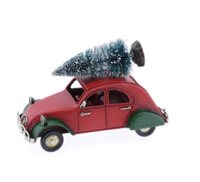 Metalen auto met kerstboom rood ''eend'' 16x6x10cm