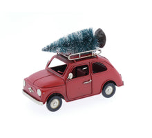 Metalen auto met kerstboom rood ''F500'' 16x7x12cm