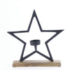 Aluminum Tealight Star Black on Mangowood Base 27x25cm