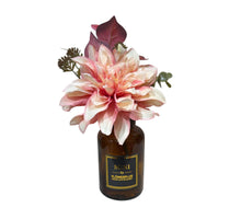 Dahlia in brown glass vase with print H26cm peach
