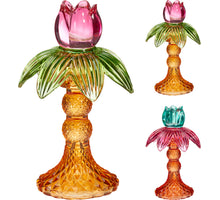 KANDELAAR GLAS PALMBOOM D11,3 H17,5CM 2 ASSORTIE KLEUREN