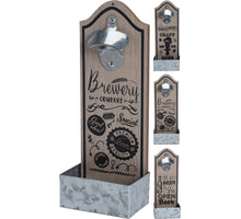 FLES OPENER MDF MET ZINKEN BAK 11X7X30CM 3 ASSORTIE PRINTS
