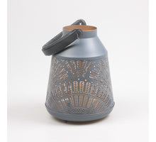 DRAADLANTAARN M/LEDEREN HENGSEL M GRIJS/GOUD 18X18X25 CM