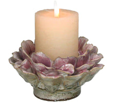 Candle Holder Flower Stoneware Pink 16x16x9cm