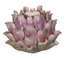 Candle Holder Flower Stoneware Pink 14.5x14.5x10.5cm