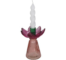 Candle Stick Flowers Glass Multi 11x11x14cm