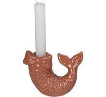 Candle Stick Fish Stoneware Brown 12.5x5.5x9.7cm