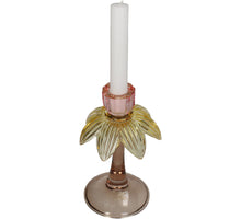 Candle Stick Flower Palm Glass Multi 11x11x18cm
