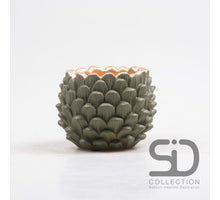 Flower pot, pine cone design, cement, 11.5x11.5x8.8 cm, olive green.