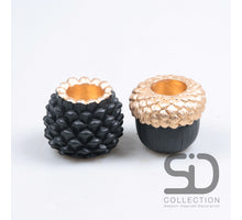 Candle Holder, Oak, Cement, 2 pieces, 9x9x7.5 cm, Black