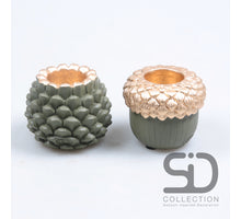 Candleholder, acorn, cement, 2 pieces, 9x9x7.5 cm, olive green.