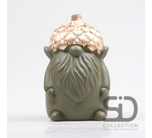 GNOME WITH ACORN, CEMENT, 12X11.5X18.7 CM, OLIVE GREEN