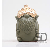 Gnome with acorn, cement, 9.5x9x14.3 cm, olive green