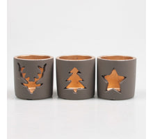 THEELICHTHOUDER 8.5X8.5X8.5 CM 3 ASSORTIE GRIJS