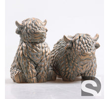Hooglander Koe 2 assortie Cement Goud 10.5x10.5x14.5 cm