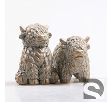 Hooglander Koe 2 assortie Cement Goud 8x7.5x11 cm