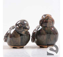 Vogel 2 assortie aardewerk Donkergroen 9x7x8.5 cm
