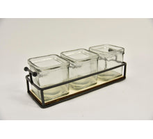 Black metal holder with 3 rechargeable glasses 26x9x8cm