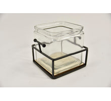 Black metal holder with 1 battery glass 13x13x13cm
