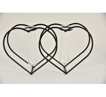 Metal holder heart black with 2 test tubes ''M'' 23x5x13cm