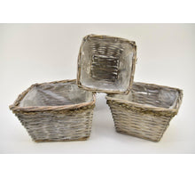 Set/3 manden vierkant zeegras/riet 29x29x17cm grey-wash