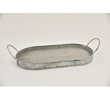 Dienblad ovaal zink/hout met oren 24,5x13x2/5,5cm grey-wash