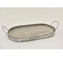 Dienblad ovaal zink/hout met oren 27,5x16x2/5,5cm grey-wash