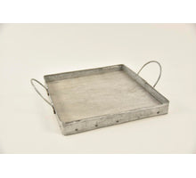 Dienblad vierkant zink/hout met oren 18x18x2/5,5cm grey-wash