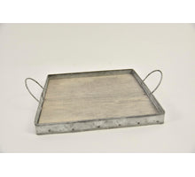 Dienblad vierkant zink/hout met oren 22x22x2/5,5cm grey-wash