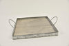 Square tray zinc/wood with ears 22x22x2/5.5cm grey-wash