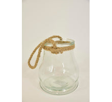 Windlicht glas ''tulp'' met jute touw D11,5/15 H18cm