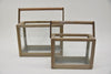 Set/2 lantaarn hout grijs met handvat 23x10,5x17,5 / 30x15x22cm