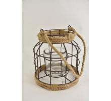 Lantaarn metaal met jute middel D21 H21/47cm