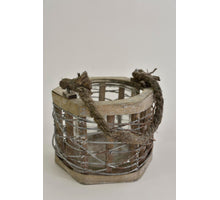 Lantaarn Six metaaldraad grey-wash met hengsel 15x14x11cm
