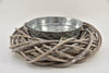 Gevlochten krans grey-wash met zinkschaal D35 H9cm