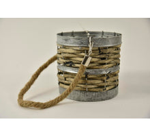 Lantaarn Bravo M zink/riet met jute hengsel D11 H11/28cm