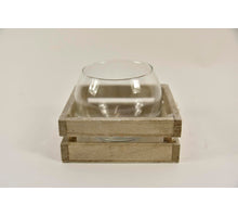 Wooden tray with 1 ball vase greywash 12.5x12.5x8.5cm