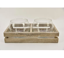 Wooden tray with 2 ball vases greywash 24x12.5x8.5cm