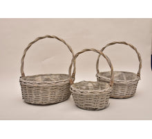 Set of 3 rattan baskets with handles, round, 35x14x43cm, gray