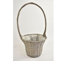 Handled basket 100% wicker round gray D30 H21/58cm