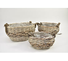 Set/3 manden ovaal met jute oren zeegras/riet 34x27x17cm grijs