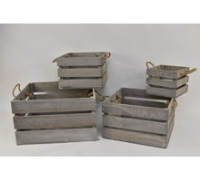 Set/4 houten kisten vierkant met jute oren 50x50x28cm grijs