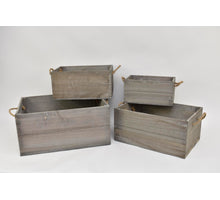 Set/4 houten kisten rechthoek met jute oren 53x40x24,5cm grijs